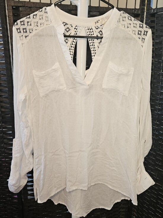 Jolt Tops - Jolt White Crochet V-Neck Top